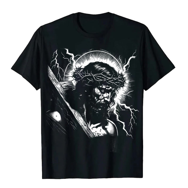 Christianartworkshop Jesus Holding Cross Vintage 90s Graphic T-shirt - Black - 2XL - image 0