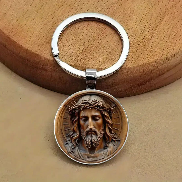 Christianartworkshop Classic Style Divine Jesus with Crown of Thorns Keychain : Timeless Symbol of Spiritual Redemption - Jesus - image 1
