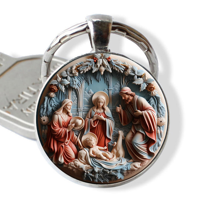 Christianartworkshop Soulful Morandi-Toned Nativity Scene Keychain : Profound Sign of Subtle Spiritual Renewal - image 5