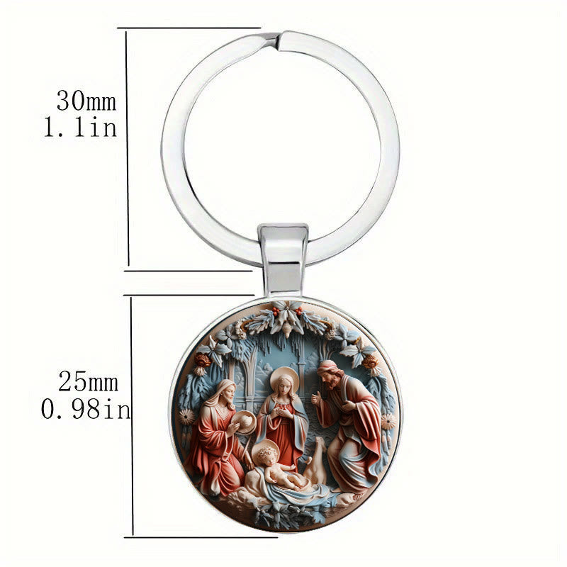 Christianartworkshop Soulful Morandi-Toned Nativity Scene Keychain : Profound Sign of Subtle Spiritual Renewal - image 3