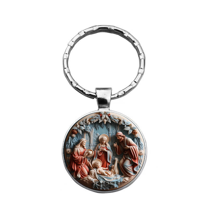 Christianartworkshop Soulful Morandi-Toned Nativity Scene Keychain : Profound Sign of Subtle Spiritual Renewal - image 4