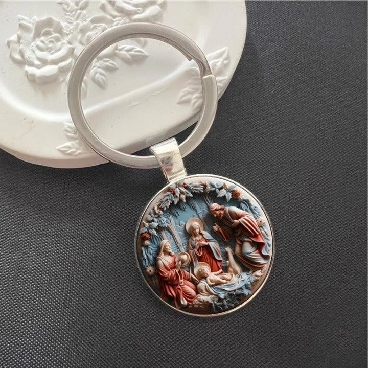 Christianartworkshop Soulful Morandi-Toned Nativity Scene Keychain : Profound Sign of Subtle Spiritual Renewal - image 2