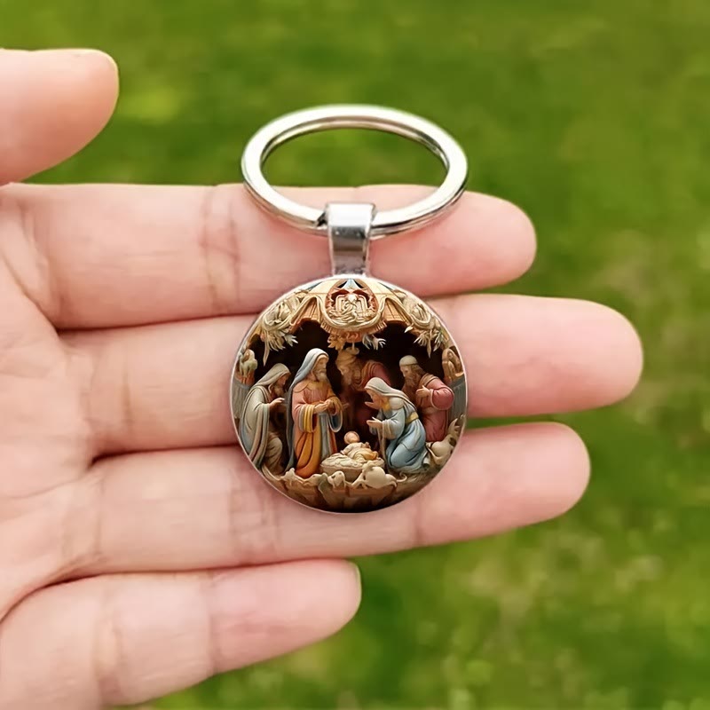 Christianartworkshop Vintage Birth of Jesus Nativity Scene Keychain : Storytelling Relic of Christian Hope - image 3