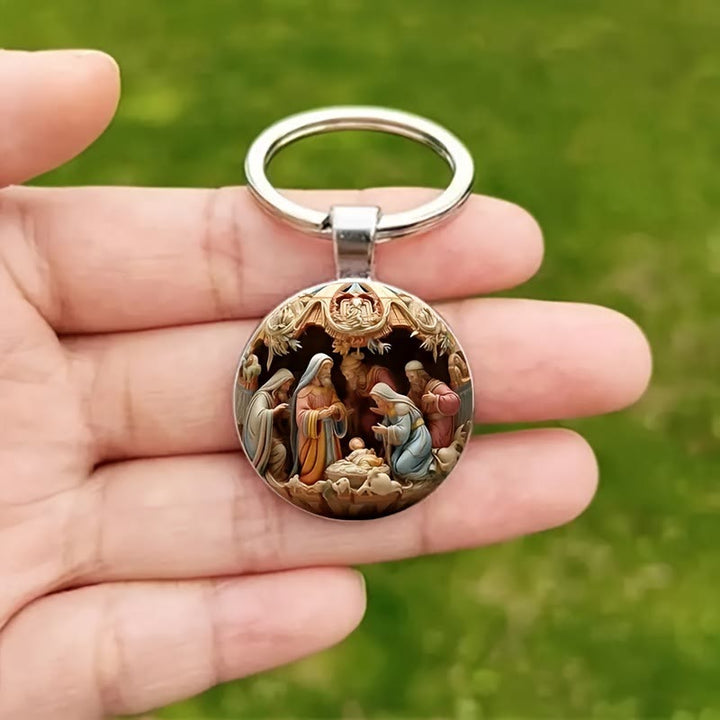 Christianartworkshop Vintage Birth of Jesus Nativity Scene Keychain : Storytelling Relic of Christian Hope - image 3