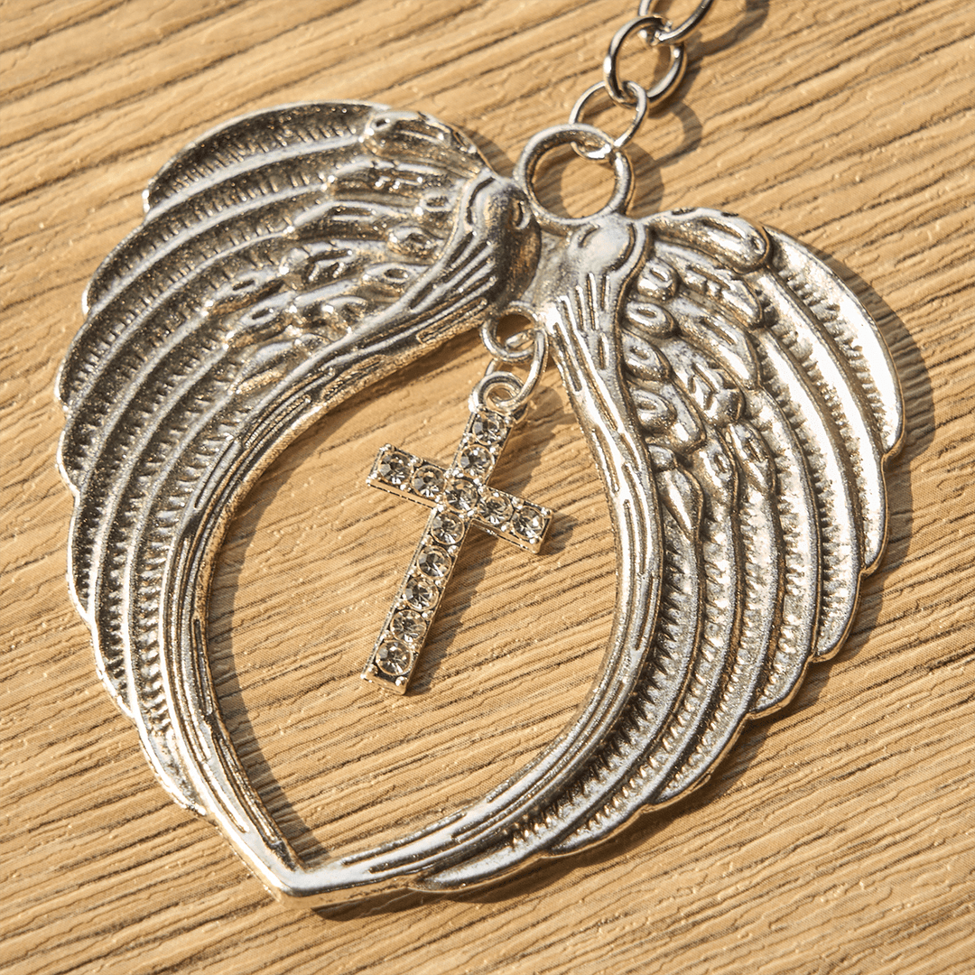 Christianartworkshop Silver Heart-Shaped Angel Wings with Cross or Pendant: A Symbol of Love and Protection