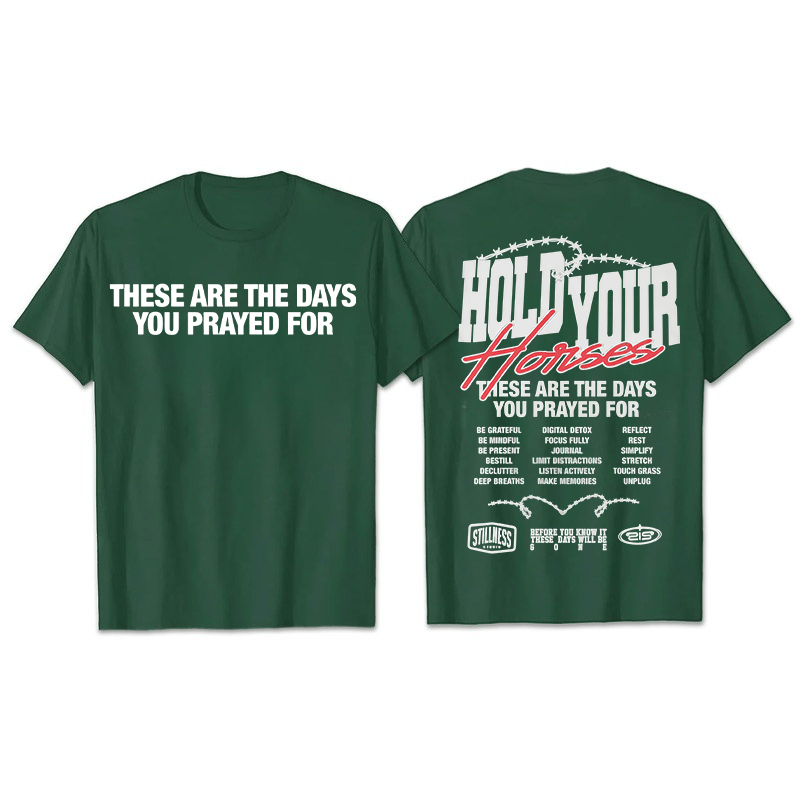 Christianartworkshop Casual Style Hold Your Horses Graphic Unisex T-shirt - Dark Green - 2XL - image 3