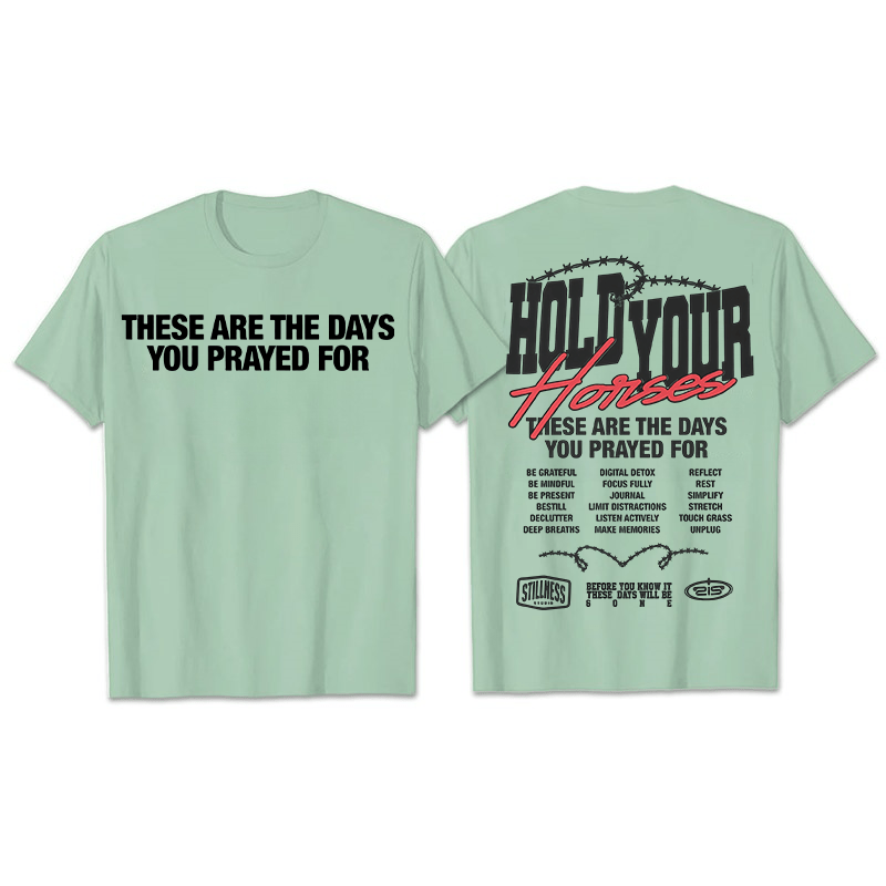 Christianartworkshop Casual Style Hold Your Horses Graphic Unisex T-shirt - Light Green - 2XL - image 21