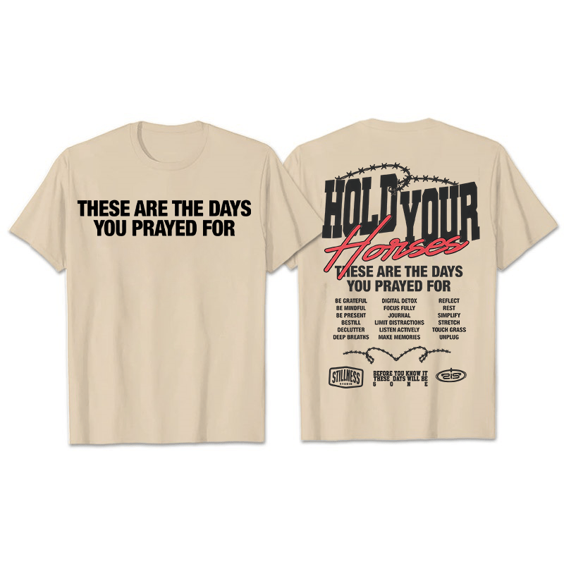 Christianartworkshop Casual Style Hold Your Horses Graphic Unisex T-shirt - Beige - 2XL - image 28