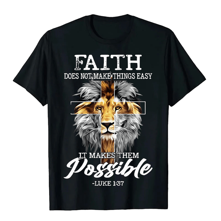 Christianartworkshop Religious Faith Lion Cross Graphic Unisex T-shirt - Black - 2XL - image 1
