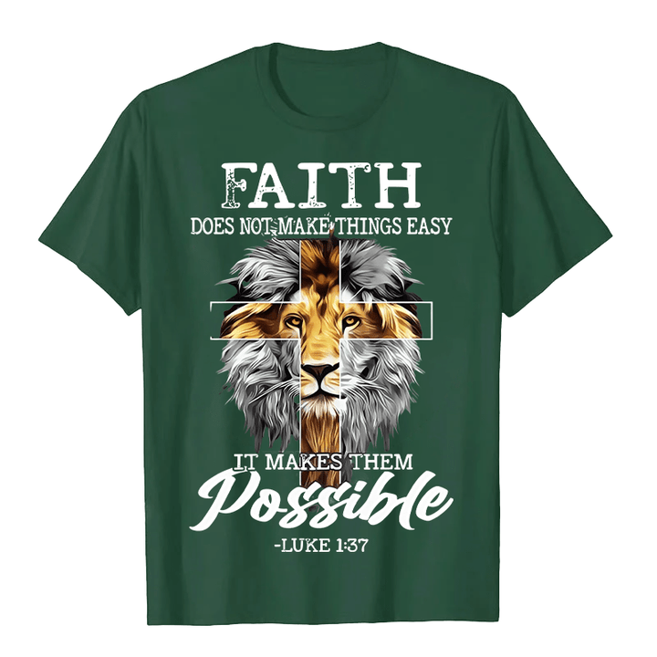 Christianartworkshop Religious Faith Lion Cross Graphic Unisex T-shirt - Dark Green - 2XL - image 6