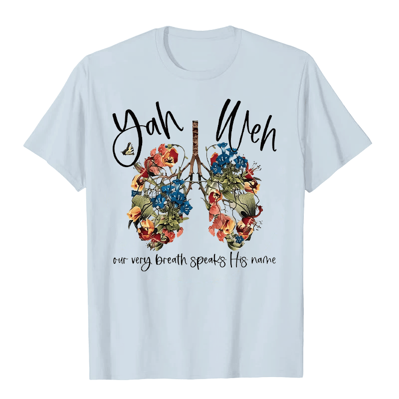 Christianartworkshop Our Very Breath Speaks His Name Floral Lung  Yahweh Unisex T-shirt - Blue - 2XL - image 1