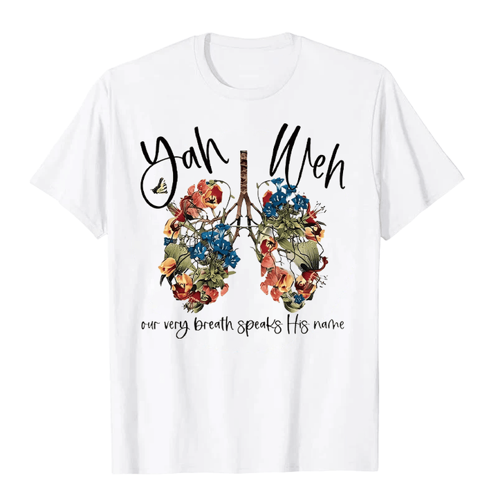 Christianartworkshop Our Very Breath Speaks His Name Floral Lung  Yahweh Unisex T-shirt - White - 2XL - image 3