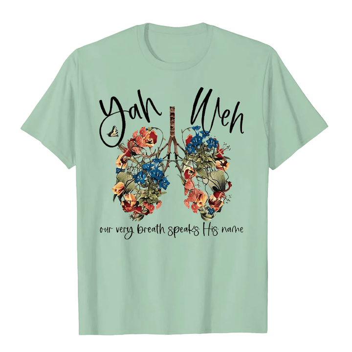 Christianartworkshop Our Very Breath Speaks His Name Floral Lung  Yahweh Unisex T-shirt - Light Green - 2XL - image 5