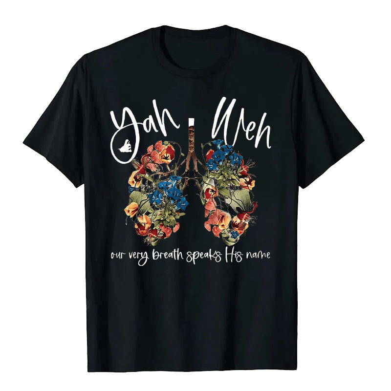 Christianartworkshop Our Very Breath Speaks His Name Floral Lung  Yahweh Unisex T-shirt - Black - 2XL - image 10
