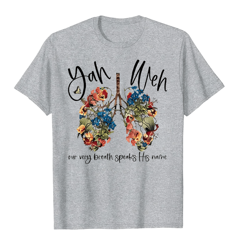 Christianartworkshop Our Very Breath Speaks His Name Floral Lung  Yahweh Unisex T-shirt - Grey - 2XL - image 8