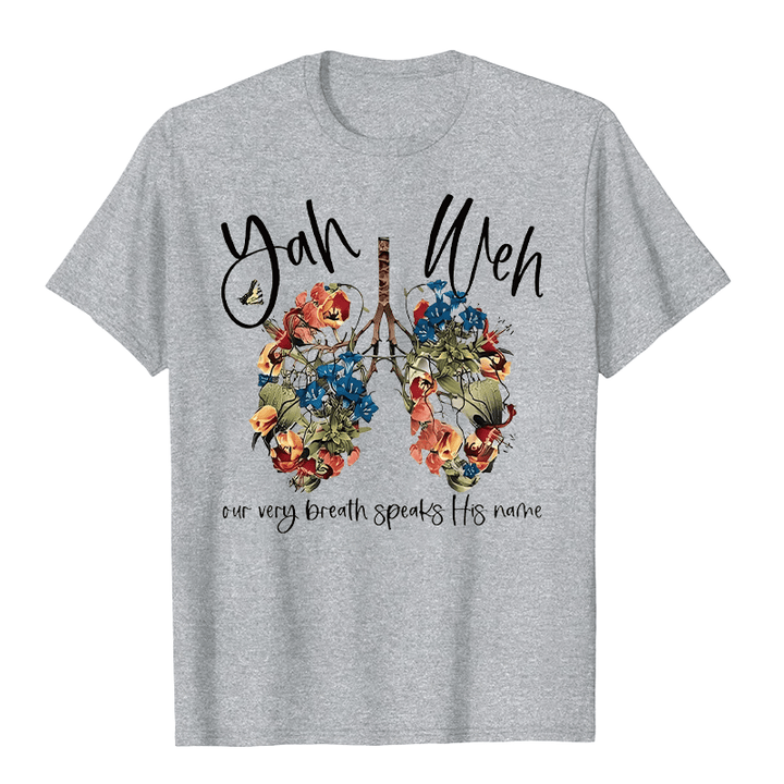 Christianartworkshop Our Very Breath Speaks His Name Floral Lung  Yahweh Unisex T-shirt - Grey - 2XL - image 8