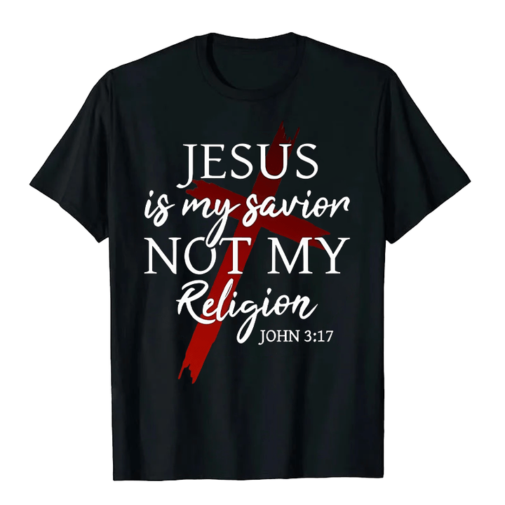 Christianartworkshop Jesus Is My Savior Not My Religion God Faith Cross Unisex T-shirt - Black - 2XL - image 1
