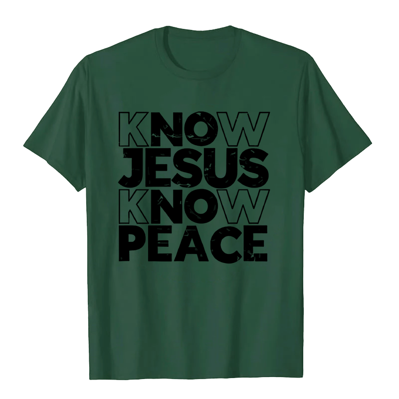 Christianartworkshop Minimalist Know Jesus Know Peace Typography Unisex T-shirt - Dark Green - 2XL - image 10