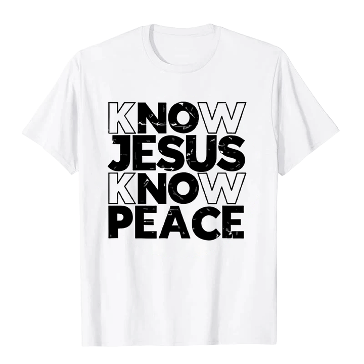 Christianartworkshop Minimalist Know Jesus Know Peace Typography Unisex T-shirt - White - 2XL - image 4