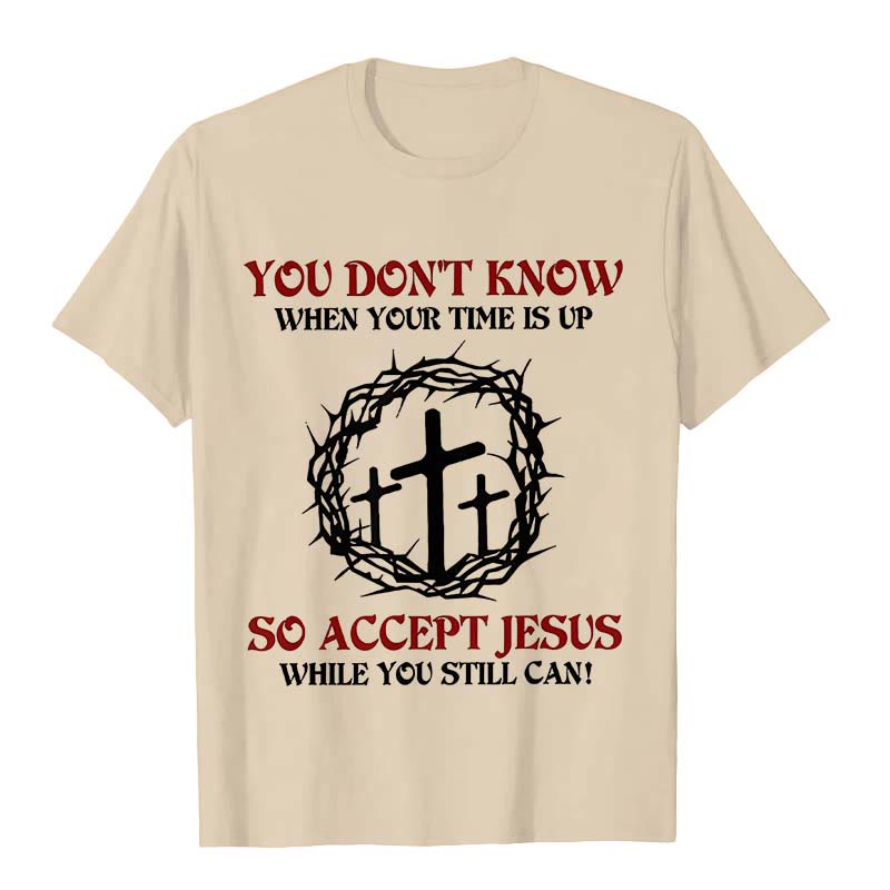 Christianartworkshop Religious Warning Accept Jesus Thorn Crown Cross Unisex T-shirt - Beige - 2XL - image 5