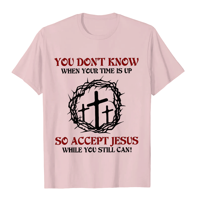 Christianartworkshop Religious Warning Accept Jesus Thorn Crown Cross Unisex T-shirt - Light Pink - 2XL - image 7