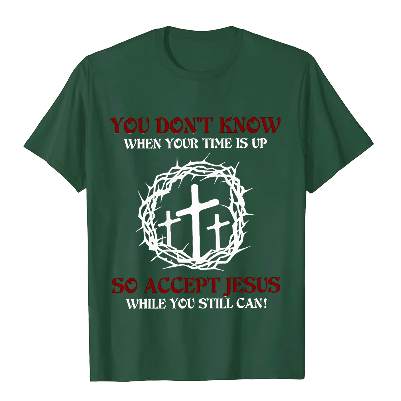 Christianartworkshop Religious Warning Accept Jesus Thorn Crown Cross Unisex T-shirt - Dark Green - 2XL - image 9