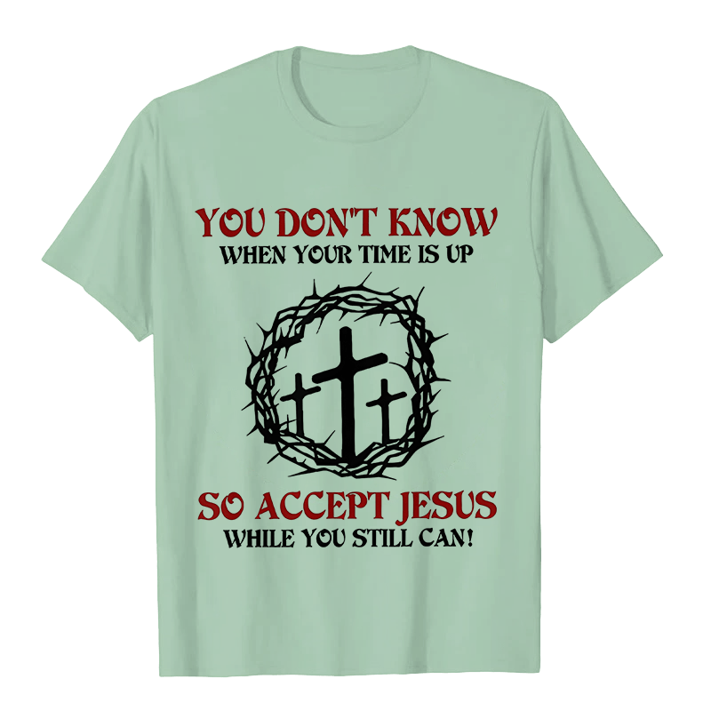 Christianartworkshop Religious Warning Accept Jesus Thorn Crown Cross Unisex T-shirt - Light Green - 2XL - image 8