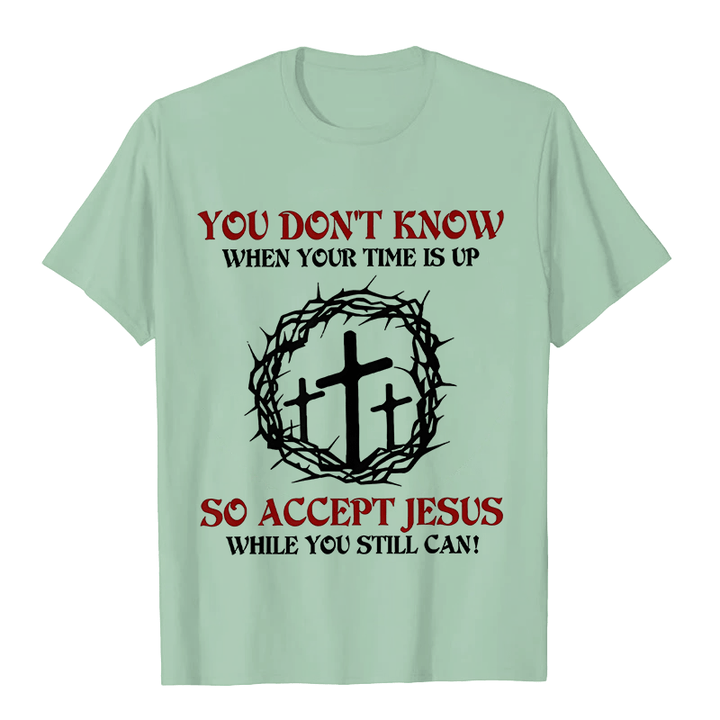 Christianartworkshop Religious Warning Accept Jesus Thorn Crown Cross Unisex T-shirt - Light Green - 2XL - image 8