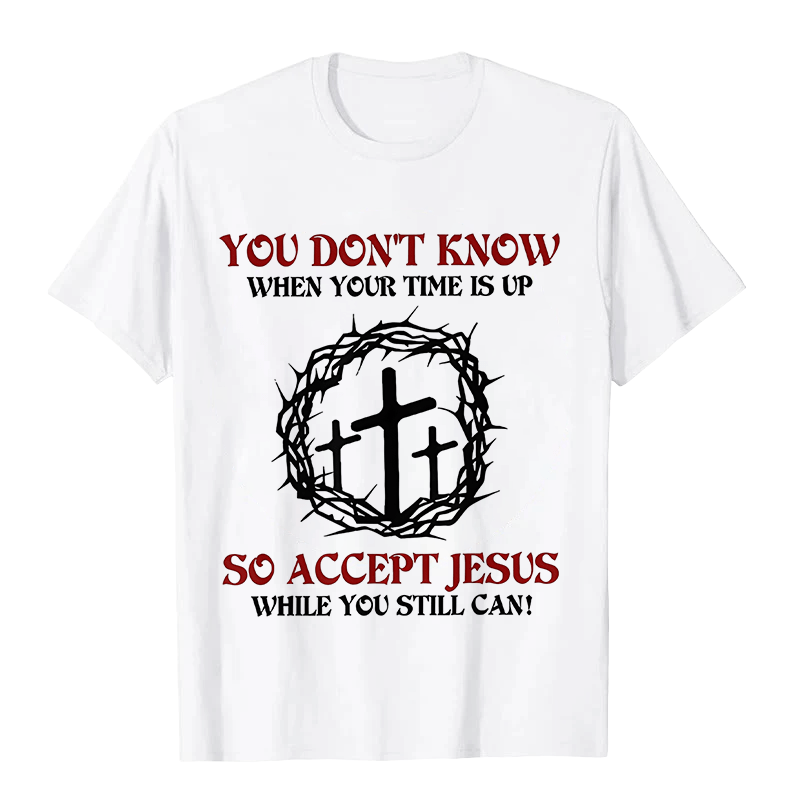 Christianartworkshop Religious Warning Accept Jesus Thorn Crown Cross Unisex T-shirt - White - 2XL - image 3