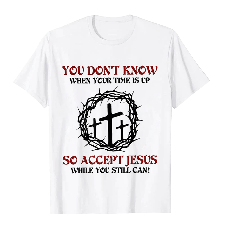 Christianartworkshop Religious Warning Accept Jesus Thorn Crown Cross Unisex T-shirt - White - 2XL - image 3