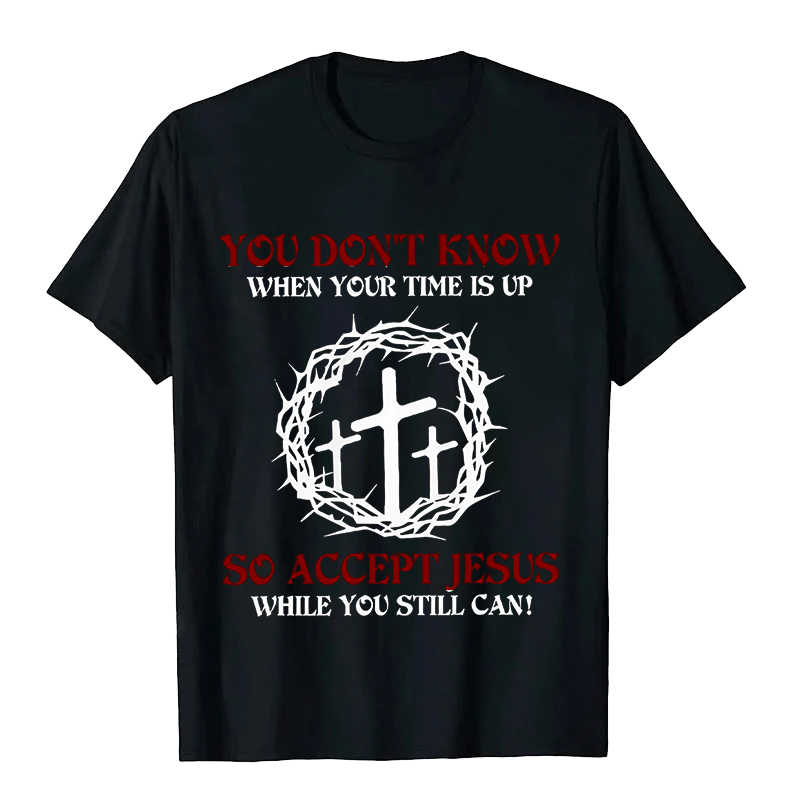 Christianartworkshop Religious Warning Accept Jesus Thorn Crown Cross Unisex T-shirt - Black - 2XL - image 10
