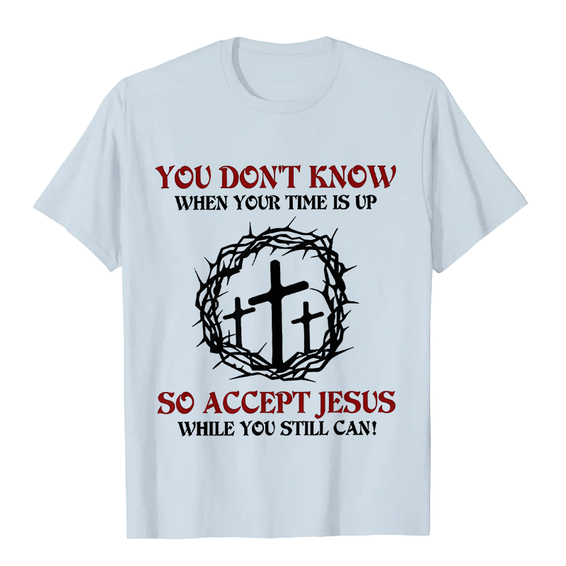 Christianartworkshop Religious Warning Accept Jesus Thorn Crown Cross Unisex T-shirt - Light Blue - 2XL - image 1