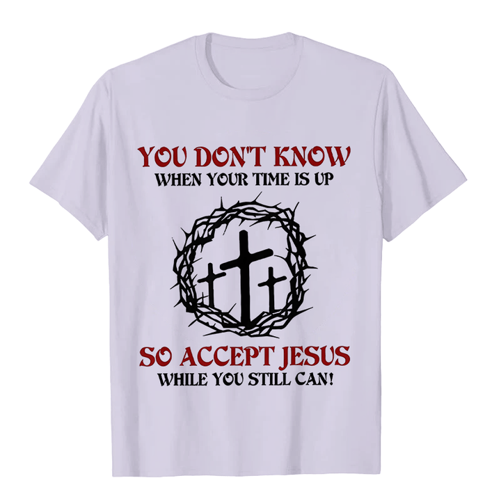 Christianartworkshop Religious Warning Accept Jesus Thorn Crown Cross Unisex T-shirt - Light Purple - 2XL - image 6