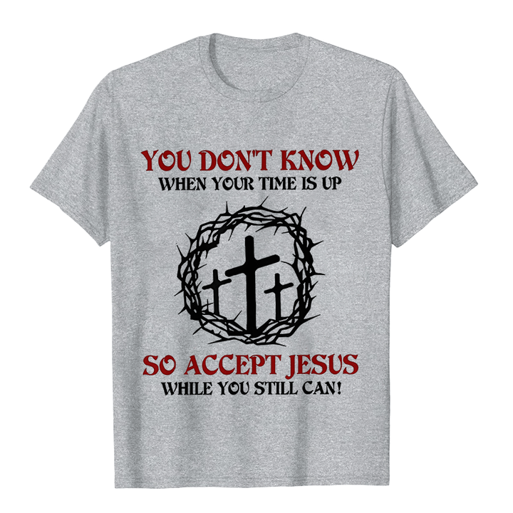 Christianartworkshop Religious Warning Accept Jesus Thorn Crown Cross Unisex T-shirt - Grey - 2XL - image 4