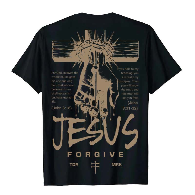 Christianartworkshop Religious Jesus Forgive Crown of Thorns Cross Unisex T-shirt - image 26