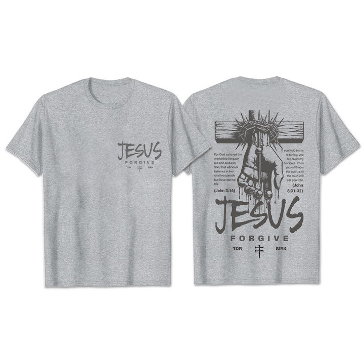 Christianartworkshop Religious Jesus Forgive Crown of Thorns Cross Unisex T-shirt - Grey - 2XL - image 16
