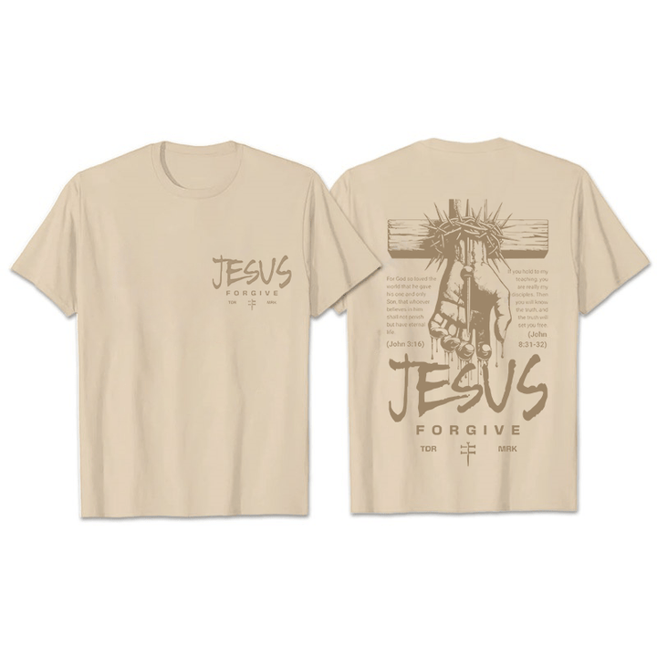 Christianartworkshop Religious Jesus Forgive Crown of Thorns Cross Unisex T-shirt - Beige - 2XL - image 7