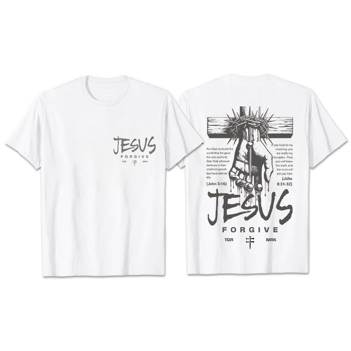 Christianartworkshop Religious Jesus Forgive Crown of Thorns Cross Unisex T-shirt - White - 2XL - image 10