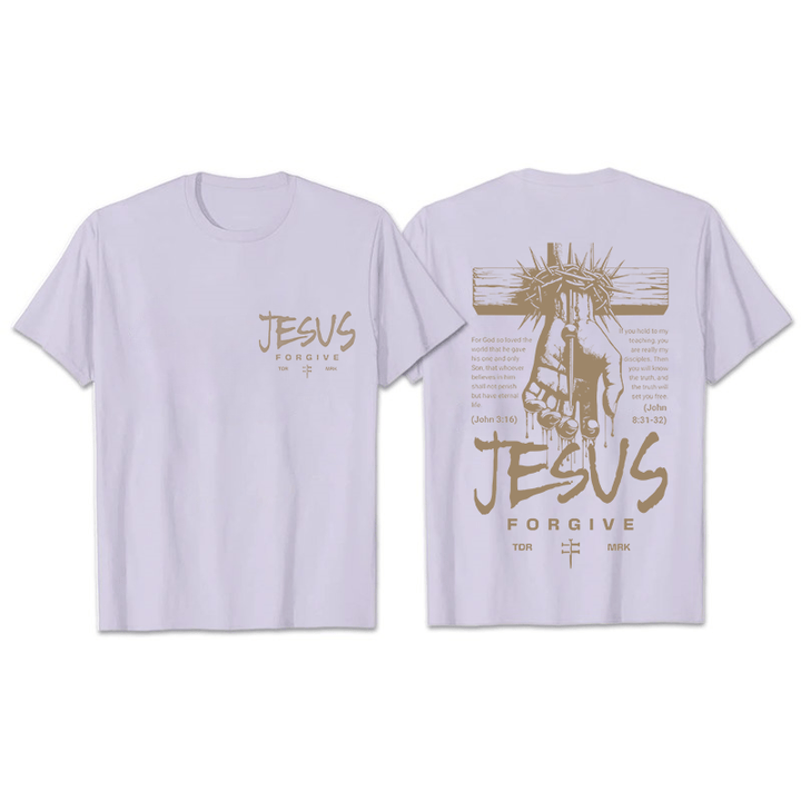 Christianartworkshop Religious Jesus Forgive Crown of Thorns Cross Unisex T-shirt - Light Purple - 2XL - image 13