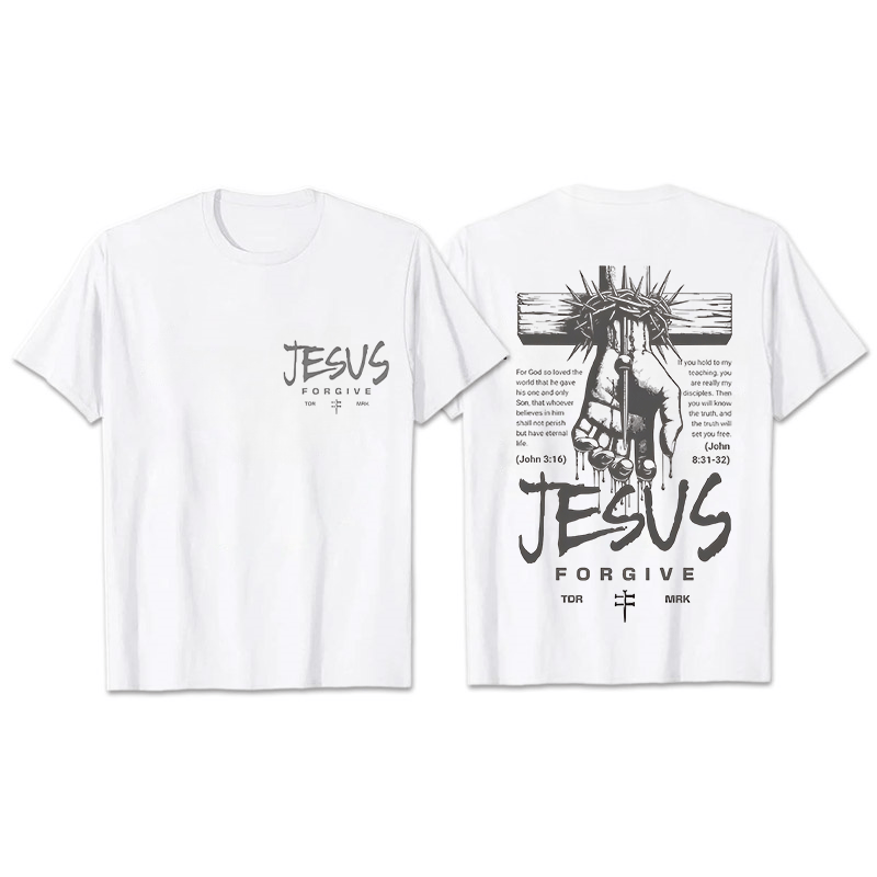 Christianartworkshop Religious Jesus Forgive Crown of Thorns Cross Unisex T-shirt - White - 2XL - image 8