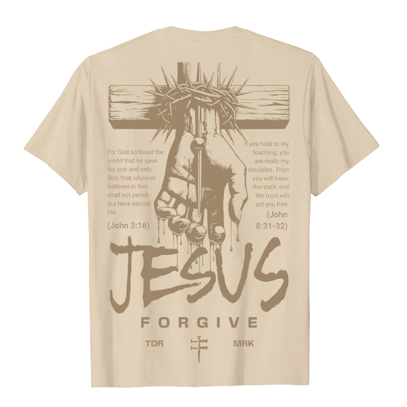 Christianartworkshop Religious Jesus Forgive Crown of Thorns Cross Unisex T-shirt - image 5