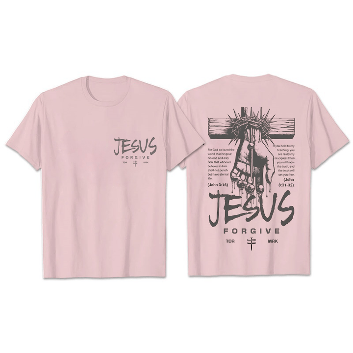 Christianartworkshop Religious Jesus Forgive Crown of Thorns Cross Unisex T-shirt - Light Pink - 2XL - image 20