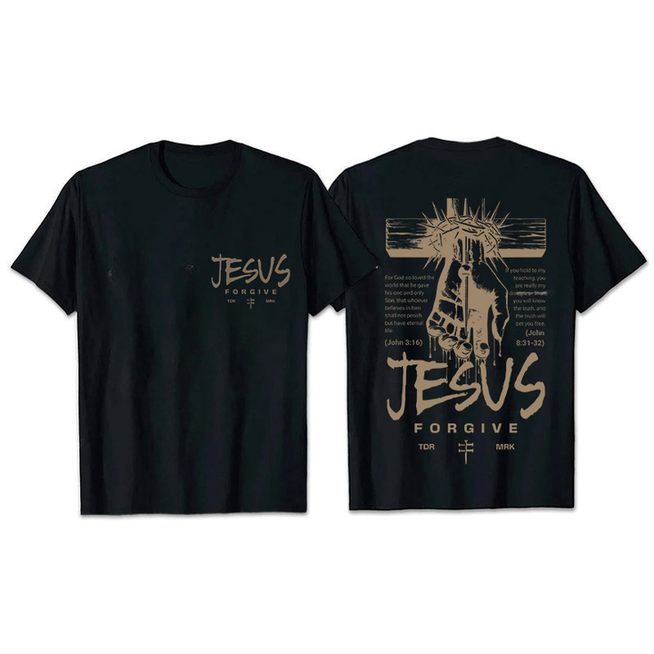 Christianartworkshop Religious Jesus Forgive Crown of Thorns Cross Unisex T-shirt - Black - 2XL - image 26