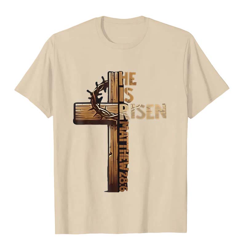 Christianartworkshop He Is Risen Cross & Crown of Thorns Unisex T-shirt - Beige - 2XL - image 1