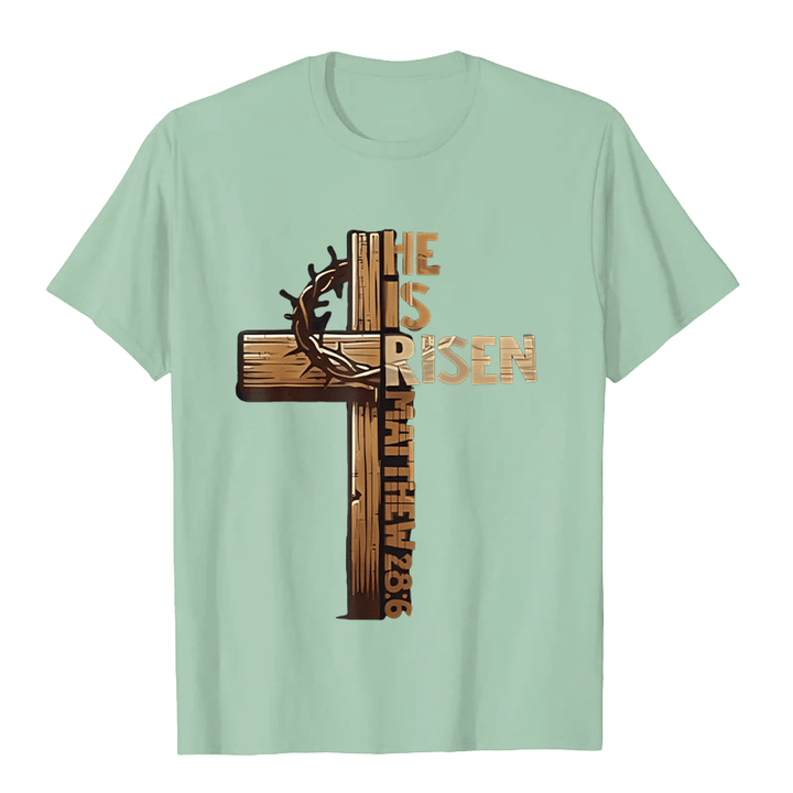 Christianartworkshop He Is Risen Cross & Crown of Thorns Unisex T-shirt - Light Green - 2XL - image 7