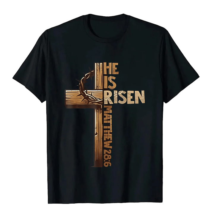 Christianartworkshop He Is Risen Cross & Crown of Thorns Unisex T-shirt - Black - 2XL - image 6