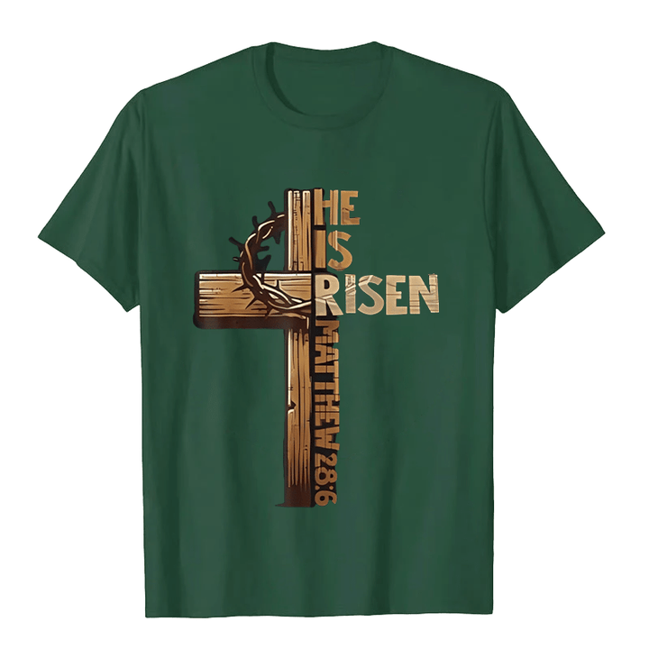 Christianartworkshop He Is Risen Cross & Crown of Thorns Unisex T-shirt - Dark Green - 2XL - image 9