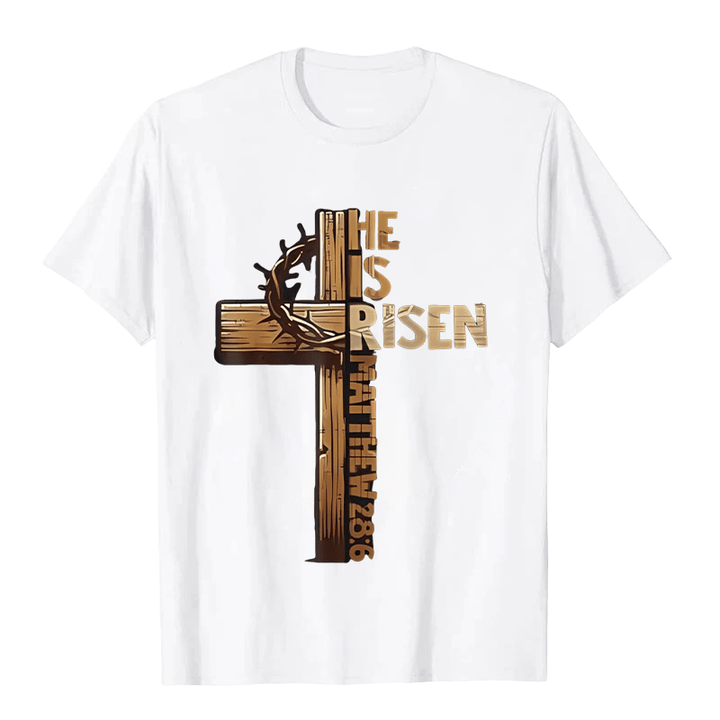 Christianartworkshop He Is Risen Cross & Crown of Thorns Unisex T-shirt - White - 2XL - image 4