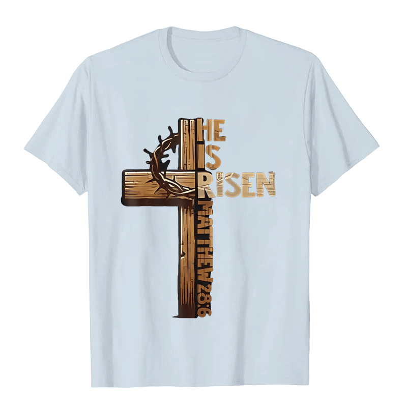 Christianartworkshop He Is Risen Cross & Crown of Thorns Unisex T-shirt - Light Blue - 2XL - image 3