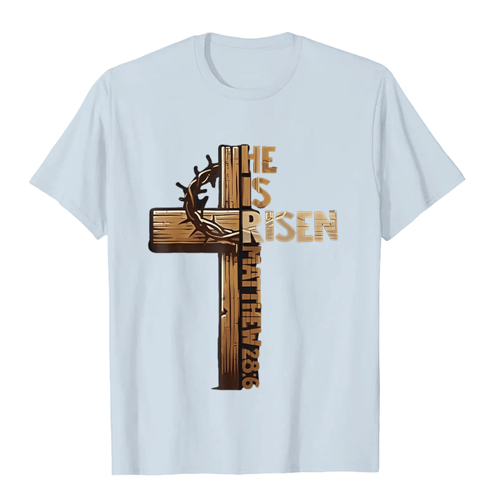 Christianartworkshop He Is Risen Cross & Crown of Thorns Unisex T-shirt - Light Blue - 2XL - image 3